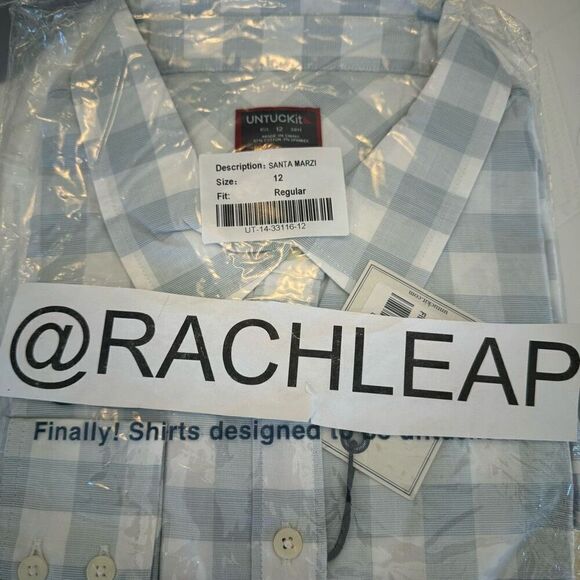$65 Untuckit women’s blue gingham long sleeve button up brand new size 12 m7 - Picture 3 of 6